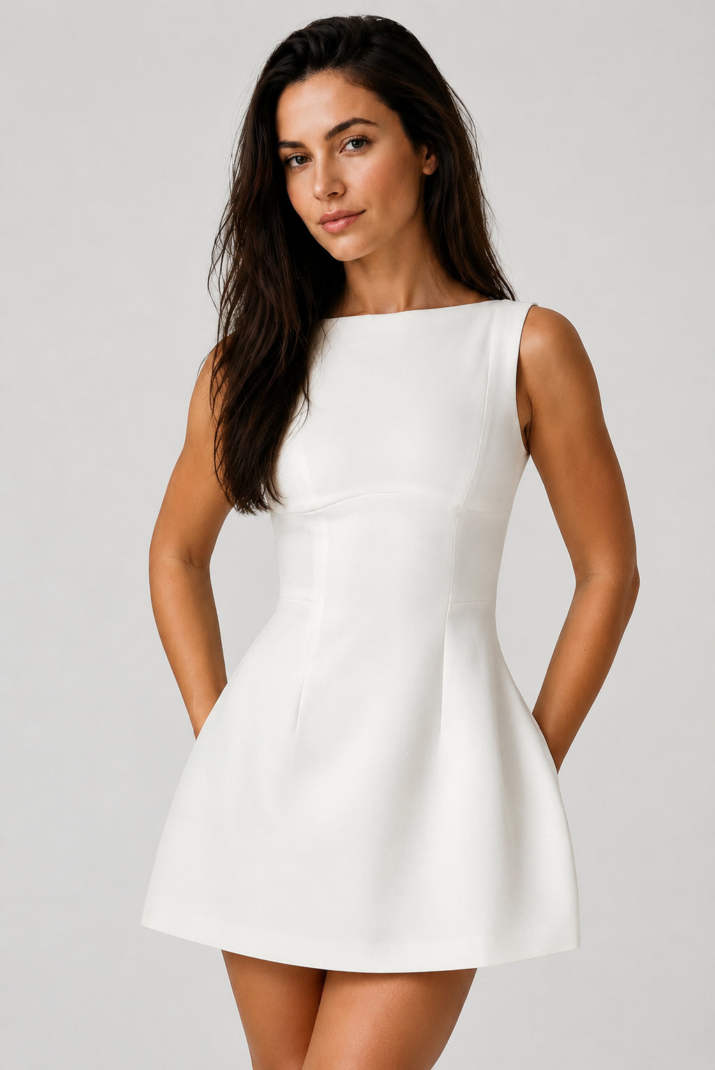 Margaux Backless Crepe Mini Dress Ivory