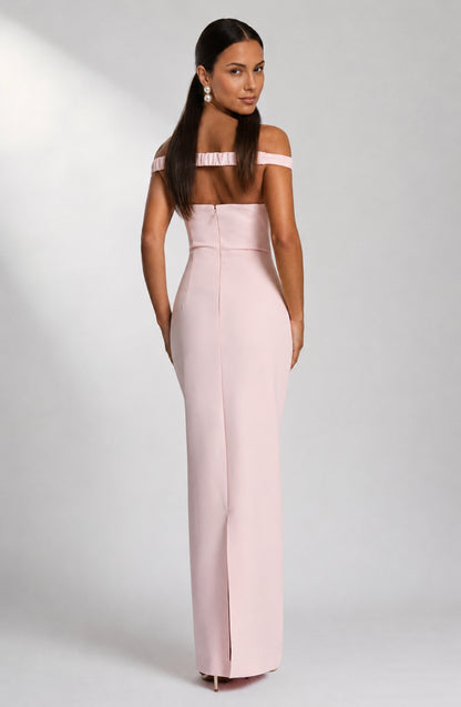 Seabreeze Plunge-Neckline Crepe Maxi Dress Blush