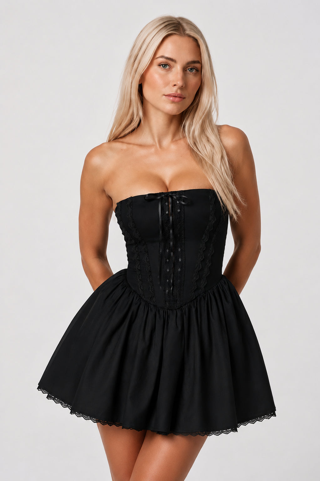 Juliette Strapless Cotton Mini Dress Black