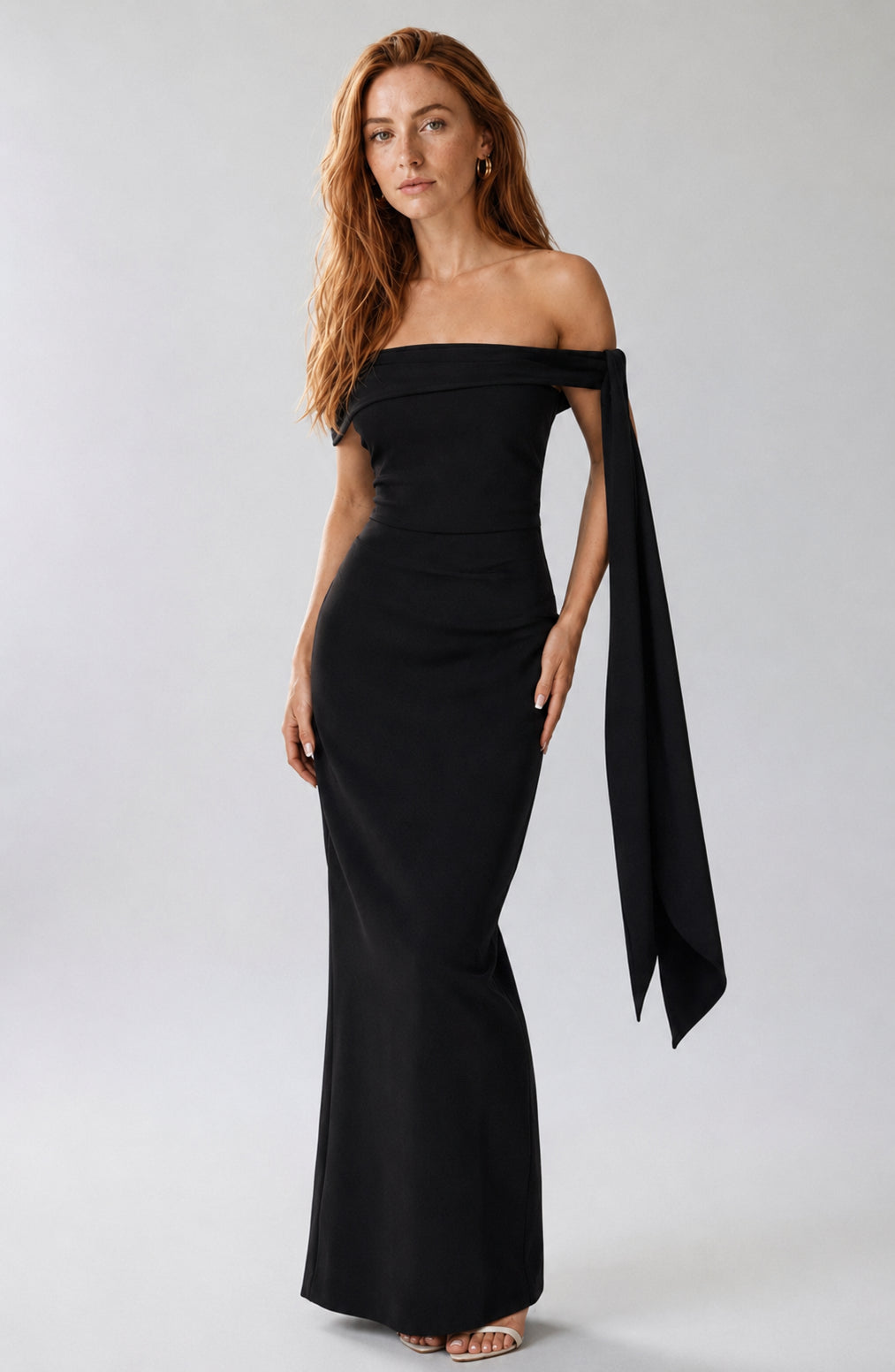 Wildflower Off-Shoulder Crepe Maxi Dress Black