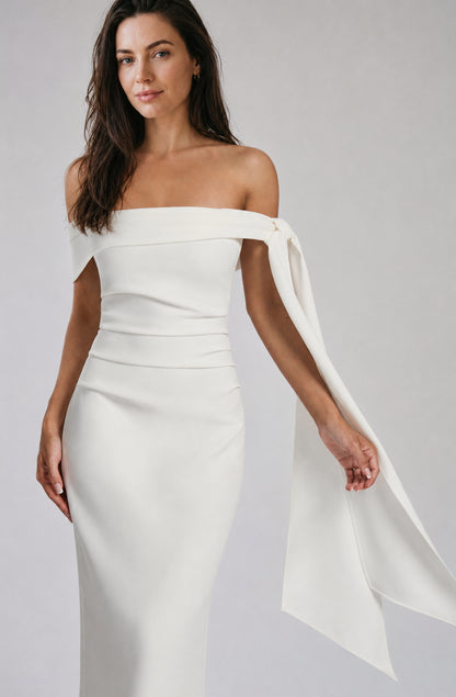 Wildflower Off-Shoulder Crepe Maxi Dress Ivory