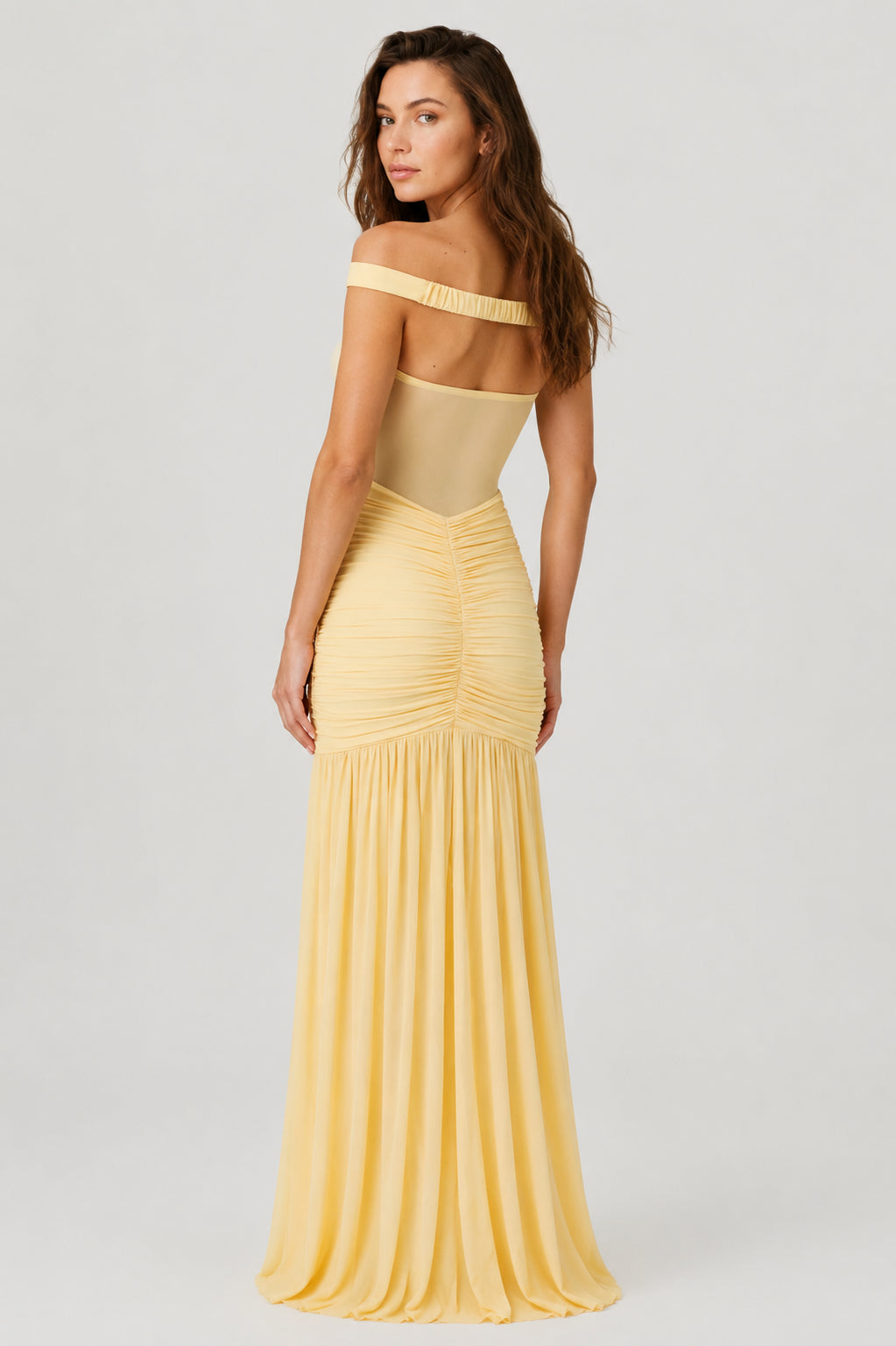 Mallorca Mesh Ruched Maxi Dress Lemon