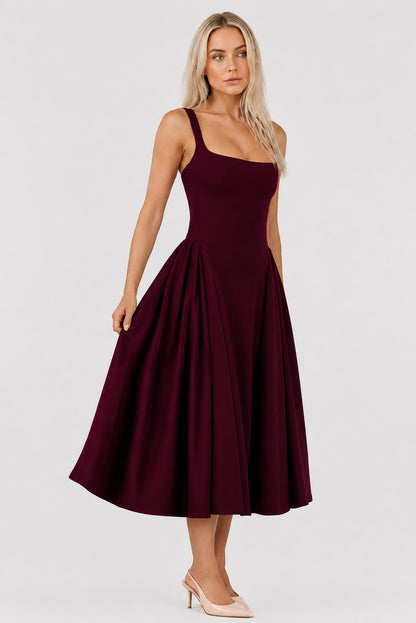 Halle Crepe Square-Neck Midi Dress Cherry Lacquer