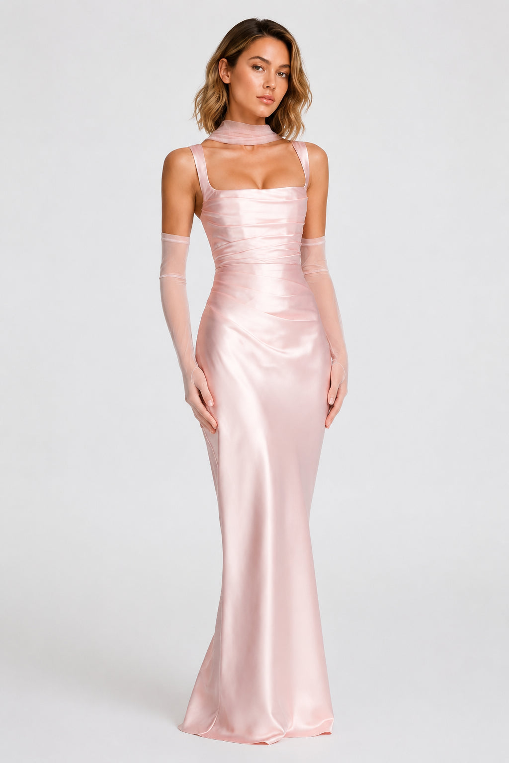 Daydream Satin Square-Neck Maxi Dress Blush