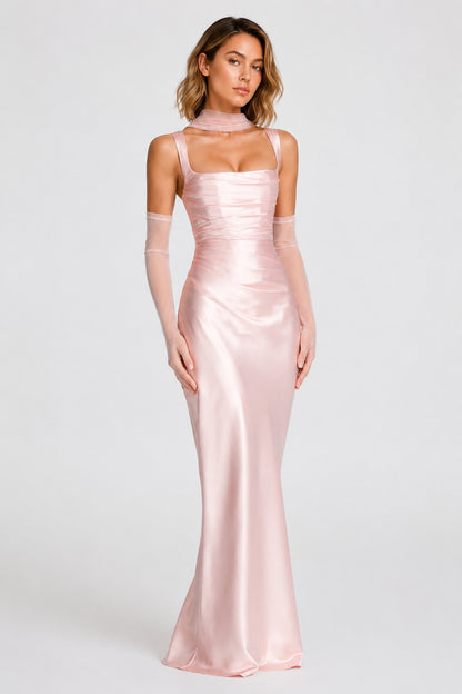 Daydream Satin Square-Neck Maxi Dress Blush