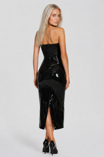 Adira Leather Midi Dress Black