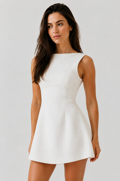 Margaux Backless Crepe Mini Dress Ivory