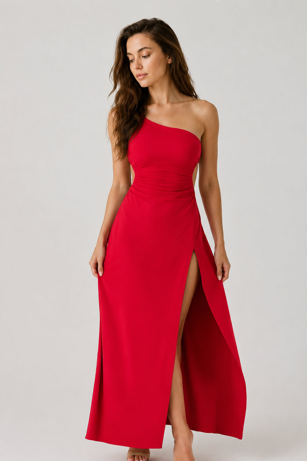 Moonrise Flowy One-Shoulder Maxi Dress Red