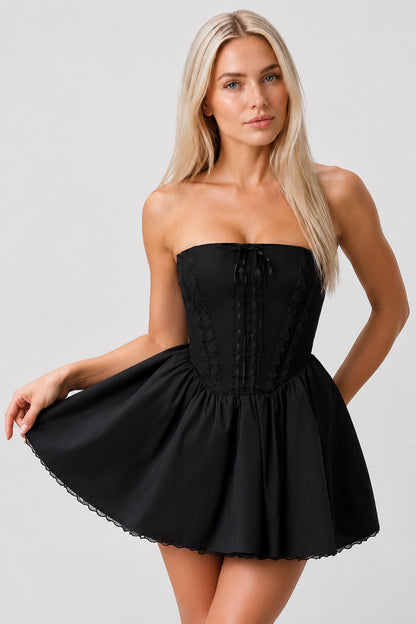 Juliette Strapless Cotton Mini Dress Black