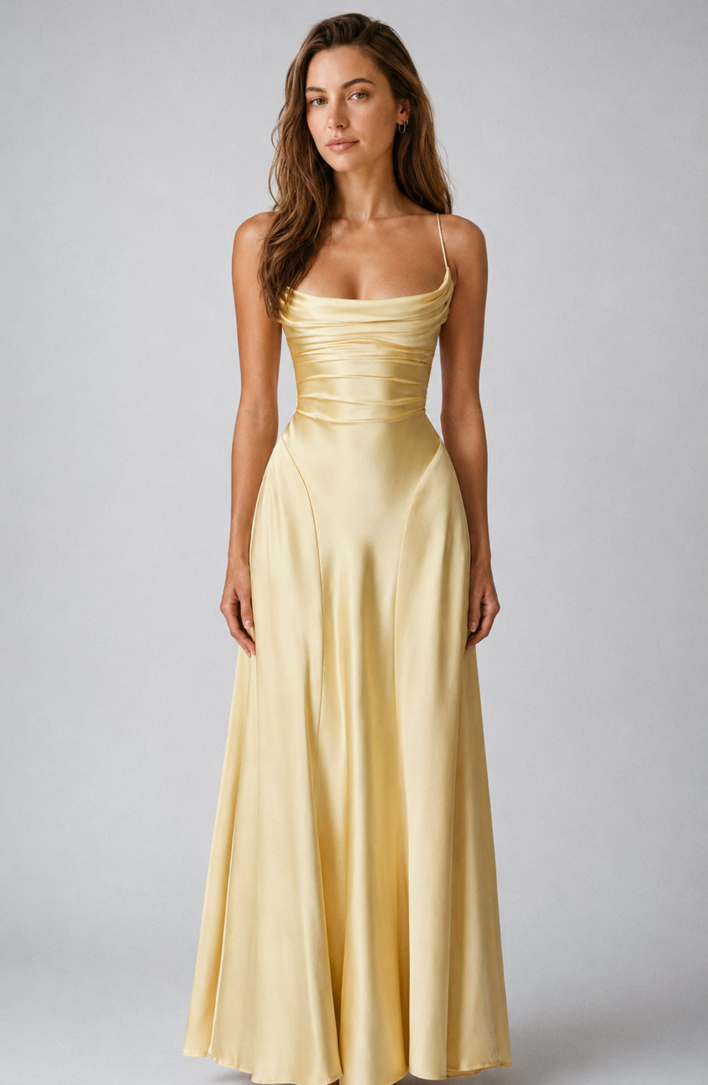 Chelsea Satin Cowl-Neck Maxi Dress Lemon