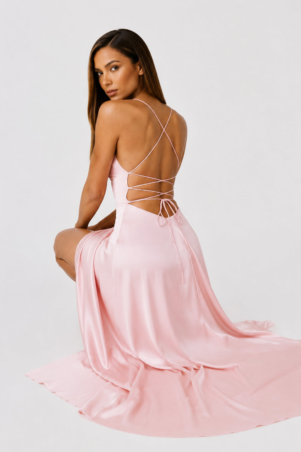 Portofino Satin Backless Maxi Dress Blush