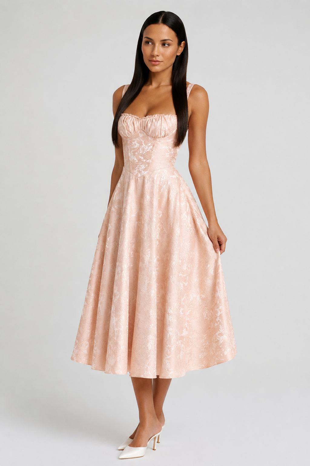 Chelsea Lace Sleeveless Midi Dress Soft Peach