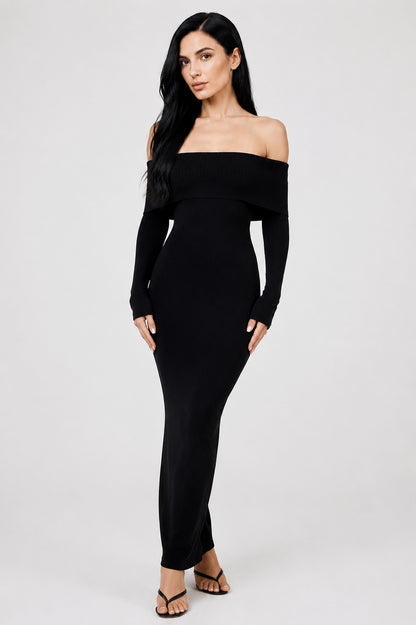 Vivienne Knit Off-Shoulder Maxi Dress Black