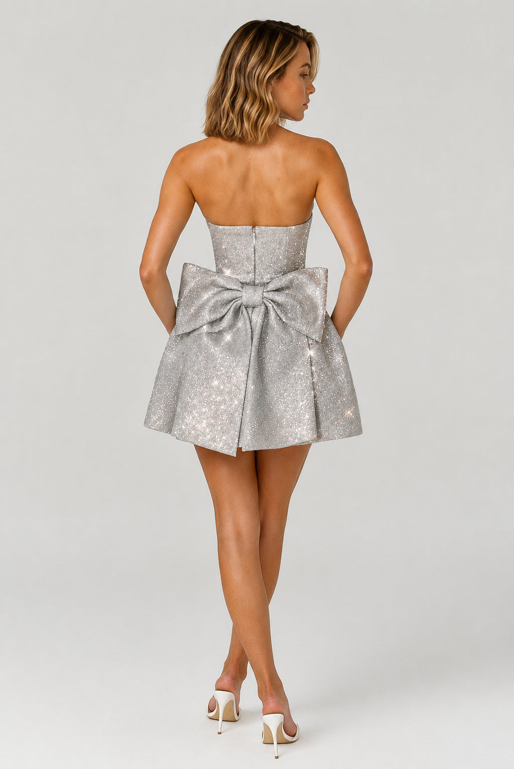 Pia Strapless Sequin Mini Dress Silver Sparkle