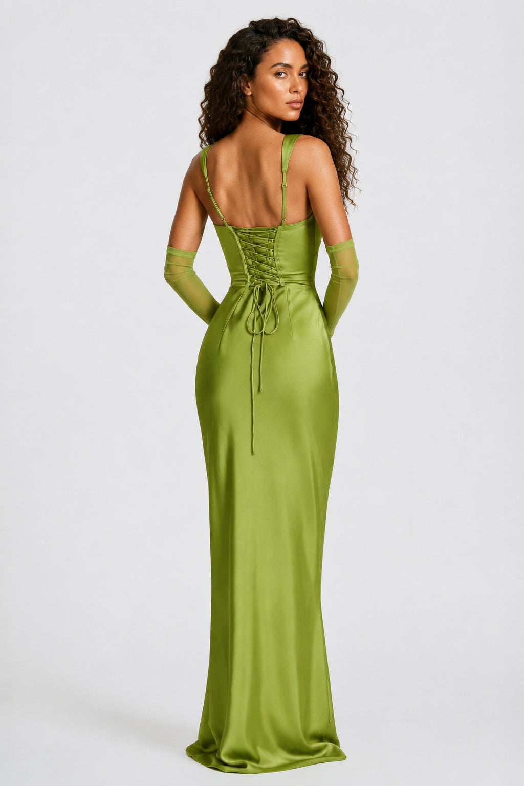 Daydream Satin Square-Neck Maxi Dress Olive