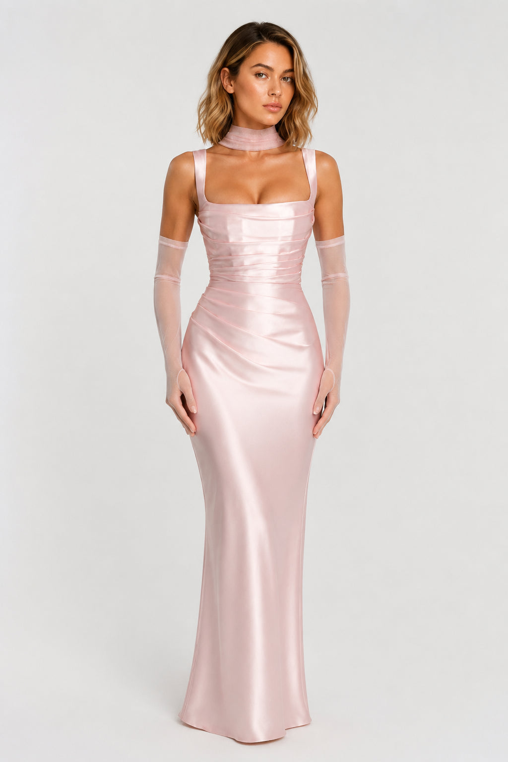 Daydream Satin Square-Neck Maxi Dress Blush