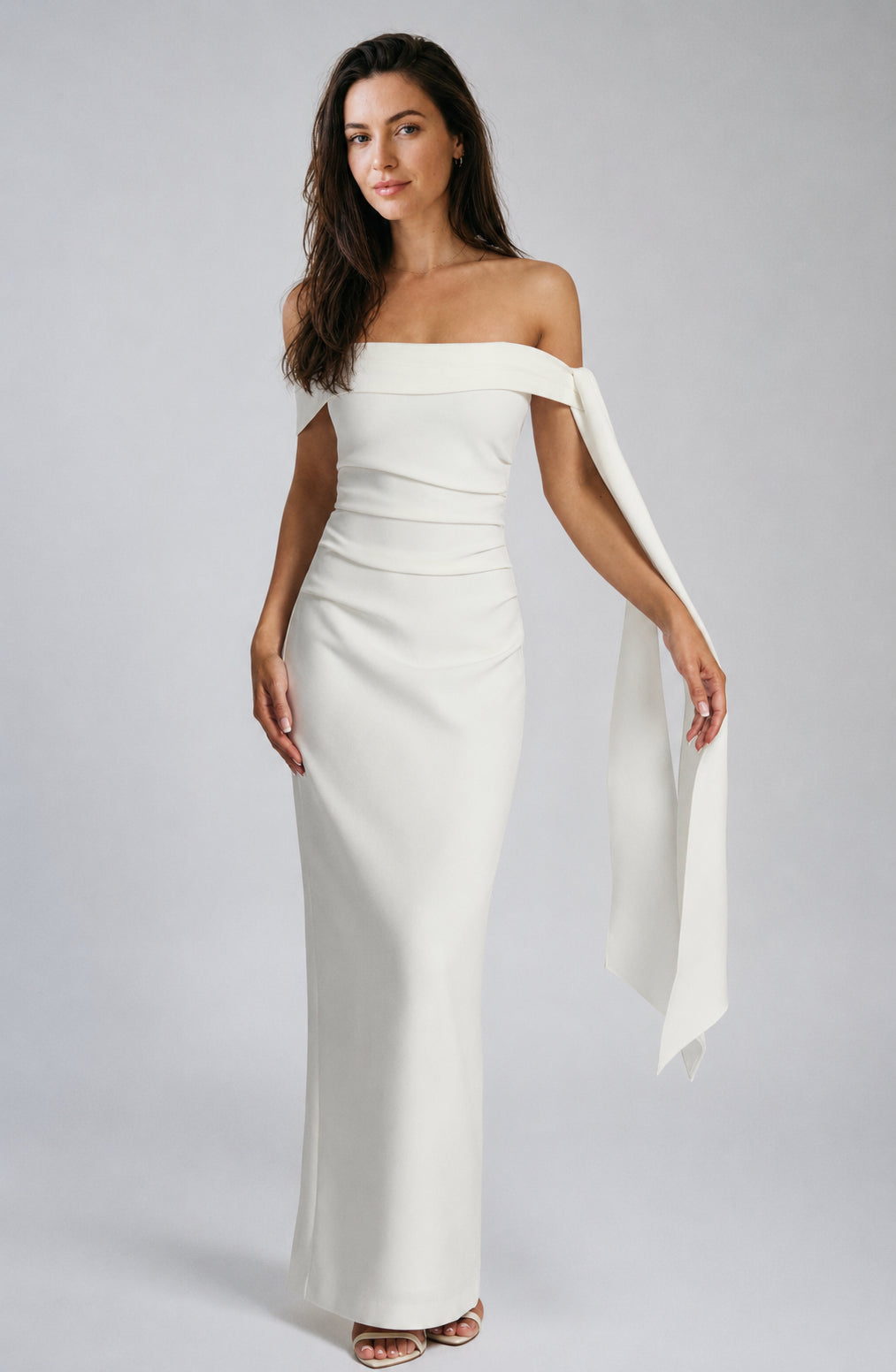 Wildflower Off-Shoulder Crepe Maxi Dress Ivory