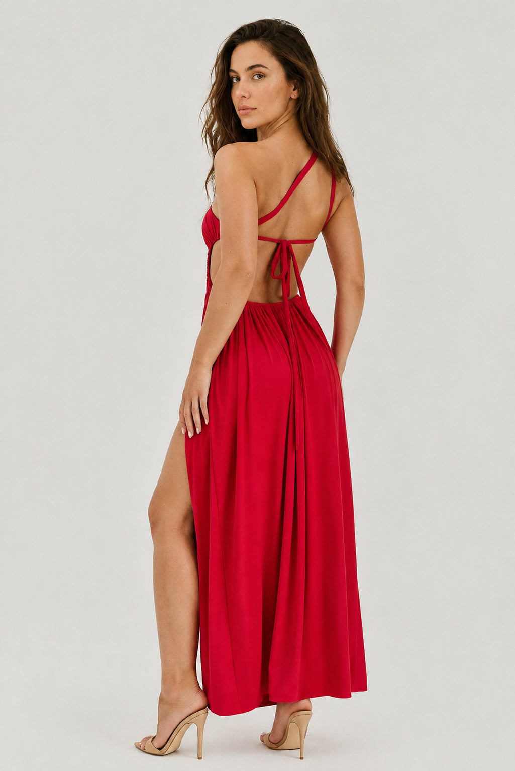 Moonrise Flowy One-Shoulder Maxi Dress Red
