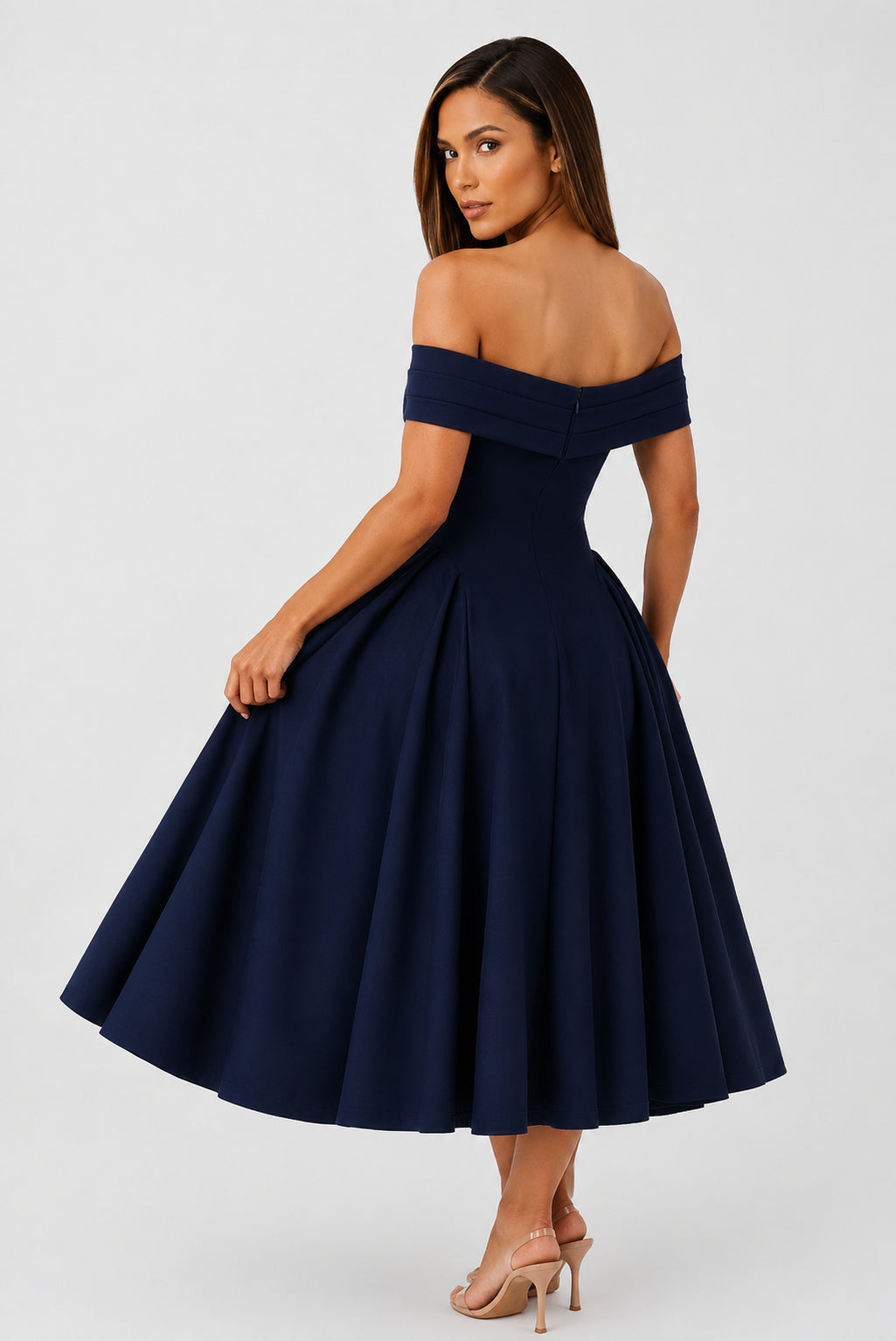 Daydream Off-Shoulder Crepe Midi Dress Navy