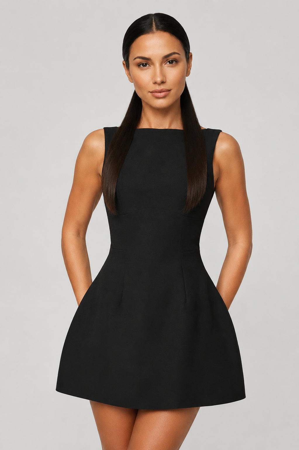 Margaux Backless Crepe Mini Dress Black