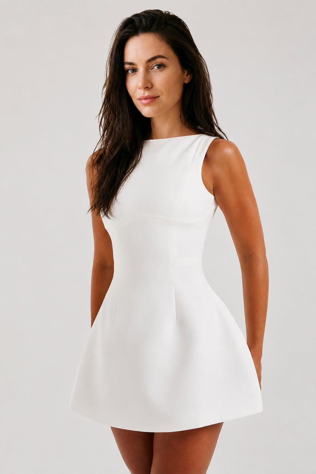Margaux Backless Crepe Mini Dress Ivory