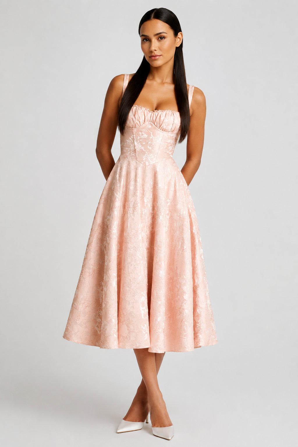 Chelsea Lace Sleeveless Midi Dress Soft Peach
