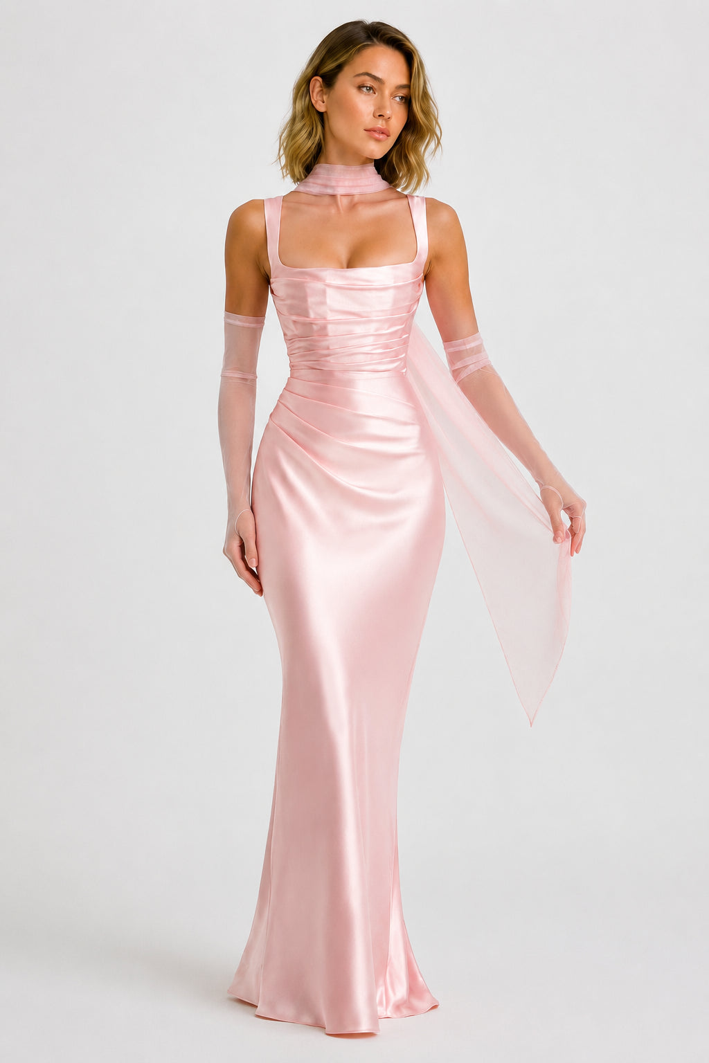 Daydream Satin Square-Neck Maxi Dress Blush