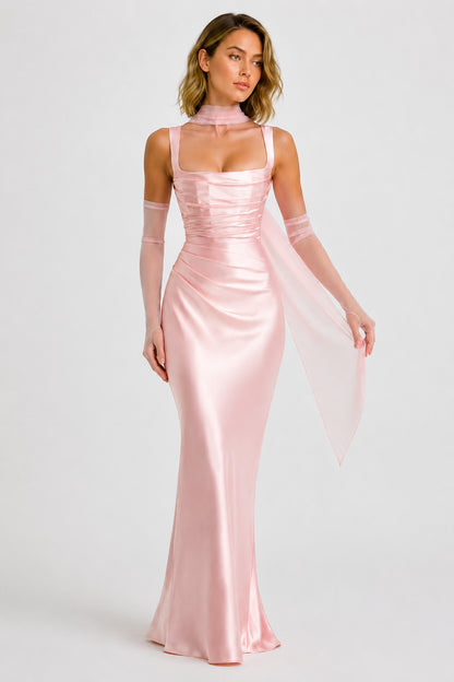 Daydream Satin Square-Neck Maxi Dress Blush