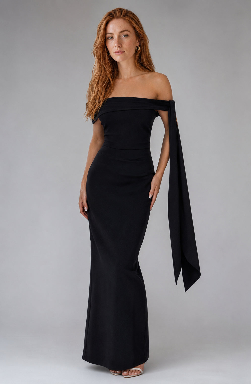 Wildflower Off-Shoulder Crepe Maxi Dress Black
