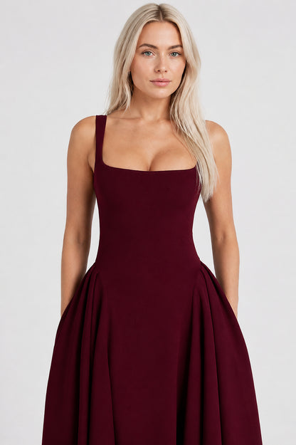 Halle Crepe Square-Neck Midi Dress Cherry Lacquer