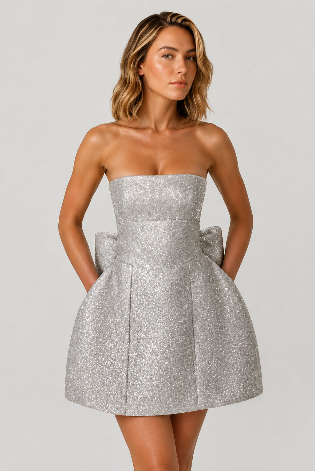 Pia Strapless Sequin Mini Dress Silver Sparkle