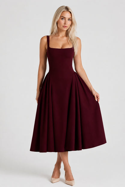 Halle Crepe Square-Neck Midi Dress Cherry Lacquer