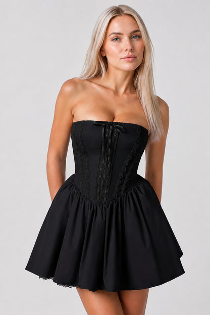 Juliette Strapless Cotton Mini Dress Black