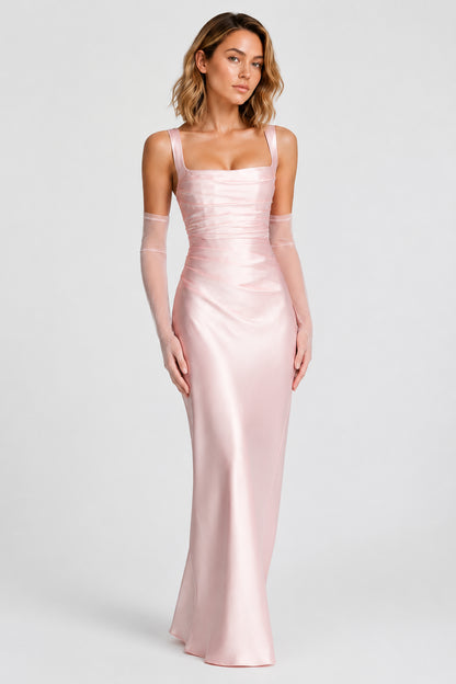 Daydream Satin Square-Neck Maxi Dress Blush