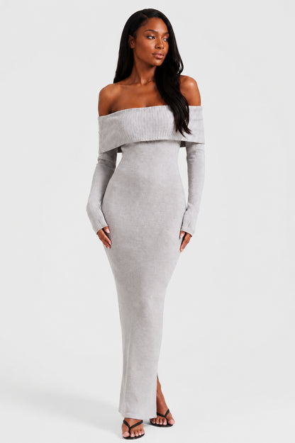 Vivienne Knit Off-Shoulder Maxi Dress Grey