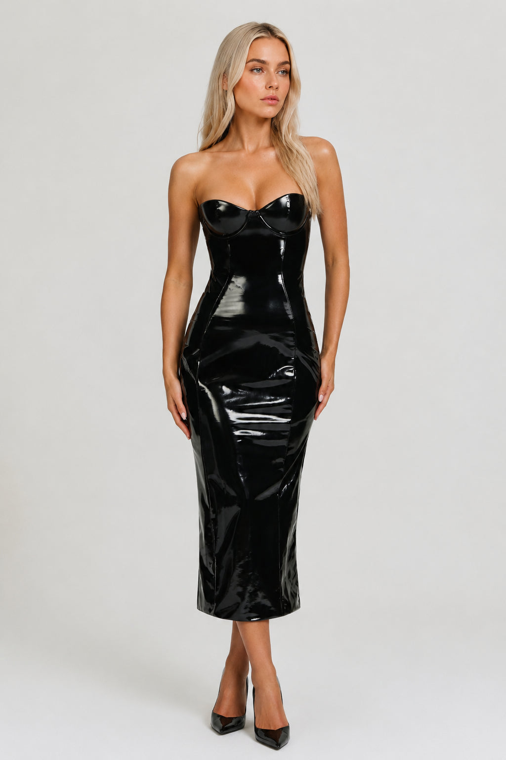 Adira Leather Midi Dress Black