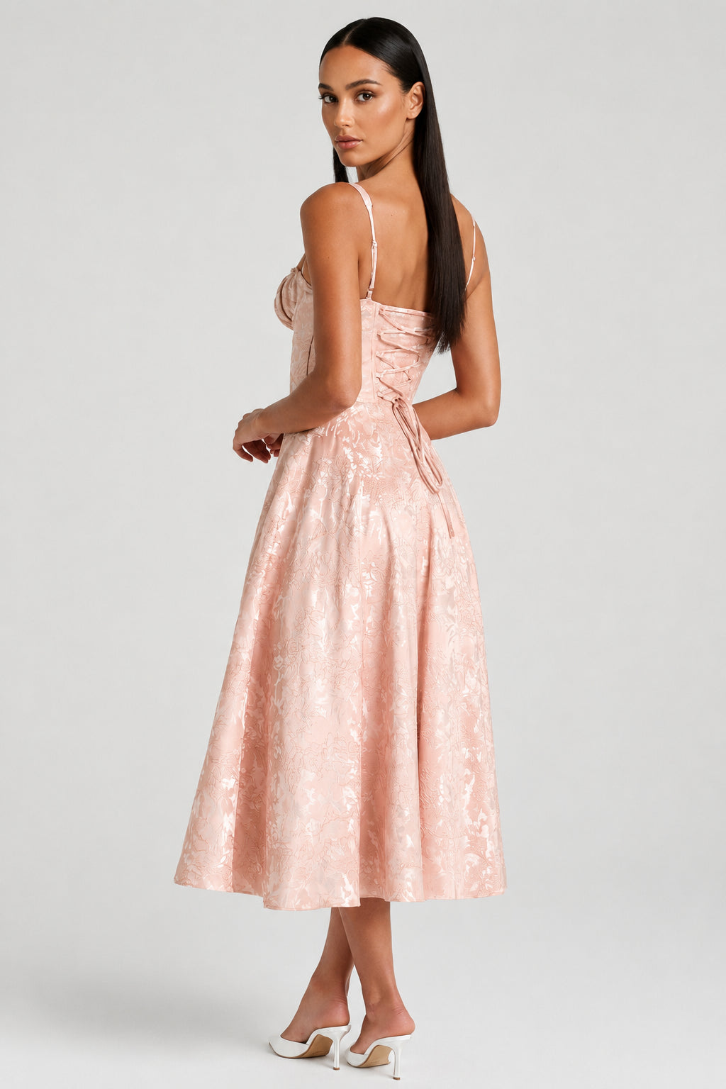 Chelsea Lace Sleeveless Midi Dress Soft Peach