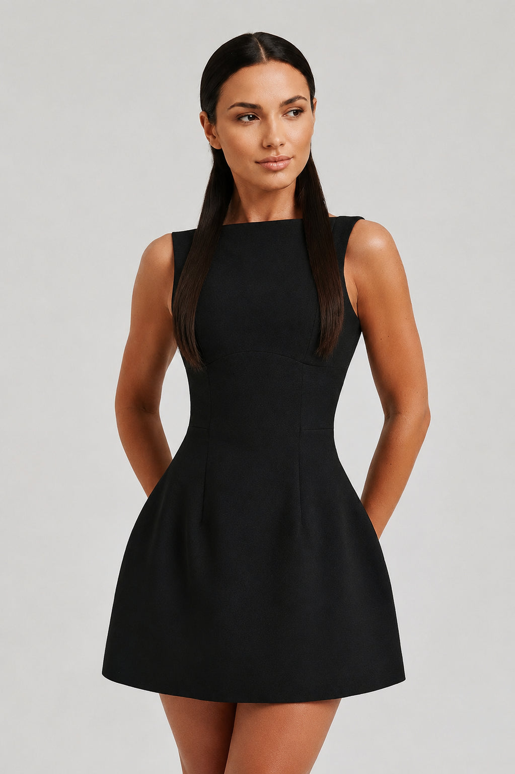 Margaux Backless Crepe Mini Dress Black