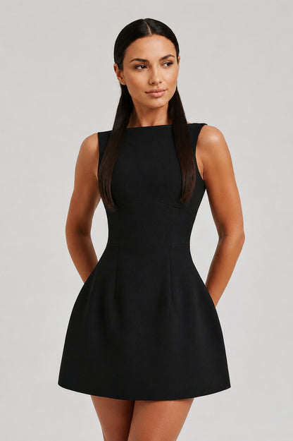 Margaux Backless Crepe Mini Dress Black