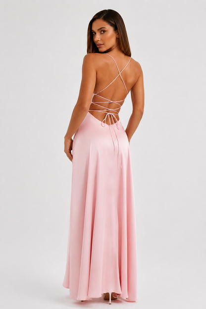 Portofino Satin Backless Maxi Dress Blush