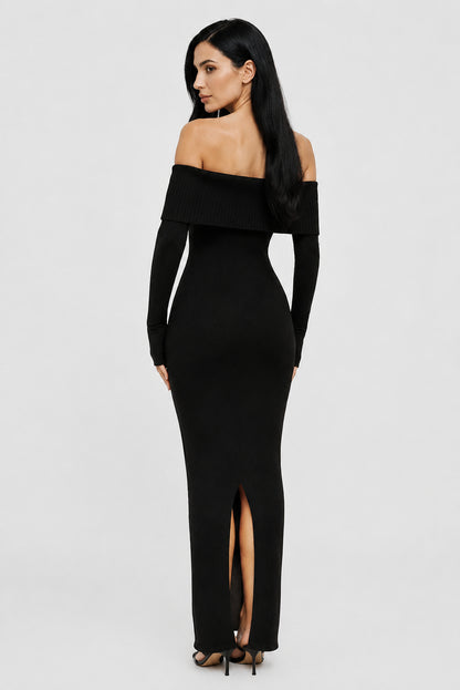 Vivienne Knit Off-Shoulder Maxi Dress Black