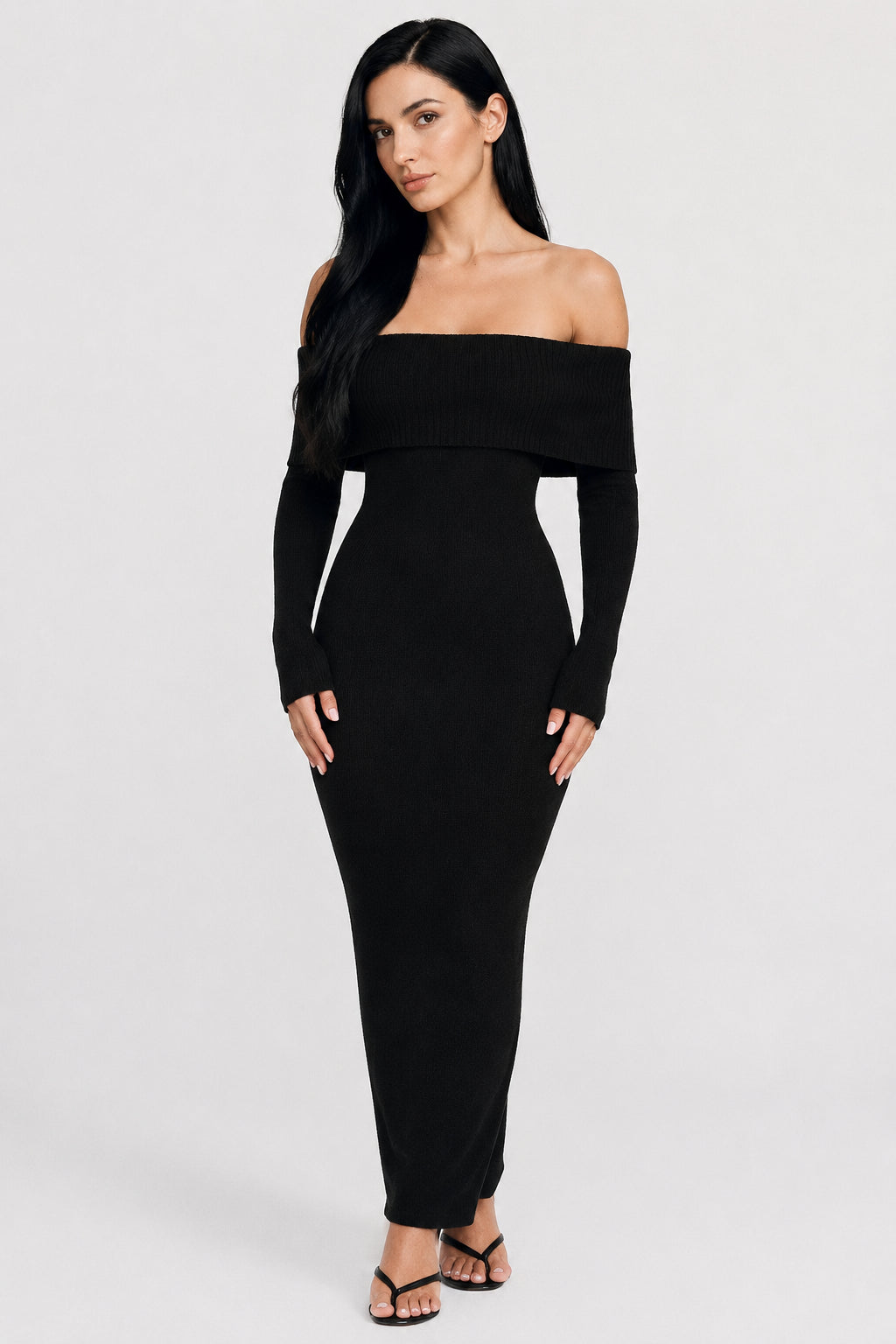 Vivienne Knit Off-Shoulder Maxi Dress Black