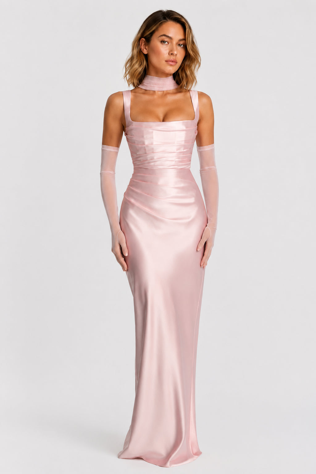 Daydream Satin Square-Neck Maxi Dress Blush