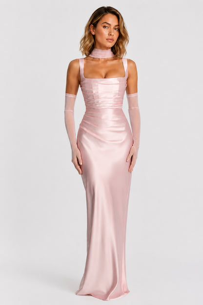 Daydream Satin Square-Neck Maxi Dress Blush