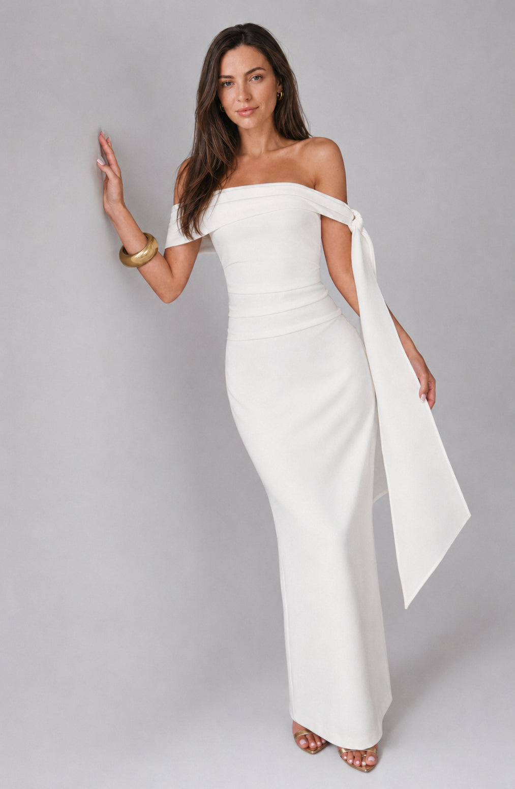 Wildflower Off-Shoulder Crepe Maxi Dress Ivory