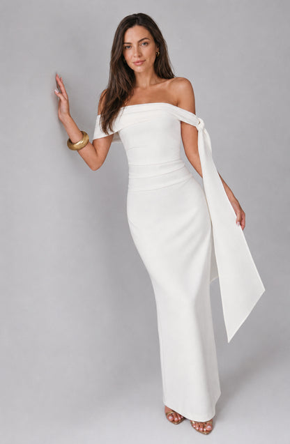 Wildflower Off-Shoulder Crepe Maxi Dress Ivory