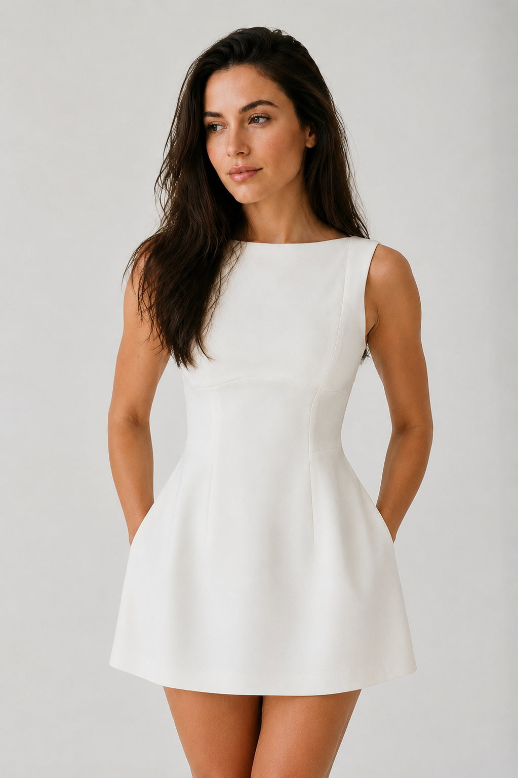 Margaux Backless Crepe Mini Dress Ivory