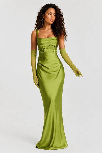 Daydream Satin Square-Neck Maxi Dress Olive