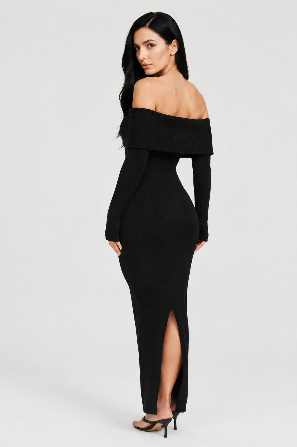 Vivienne Knit Off-Shoulder Maxi Dress Black