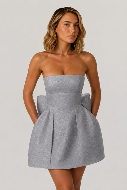 Pia Strapless Sequin Mini Dress Silver Sparkle